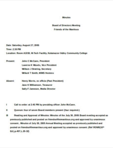 Editable Corporate Board Of Directors Meeting Minutes Template Doc