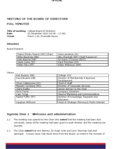 Editable First Board Of Directors Meeting Minutes Template