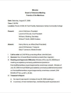 Editable Formal Board Meeting Minutes Template Doc Sample