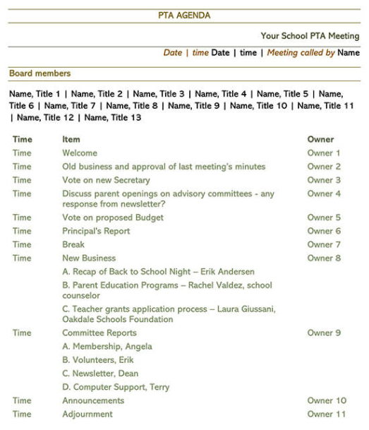 Editable Pta Board Meeting Minutes Template Excel