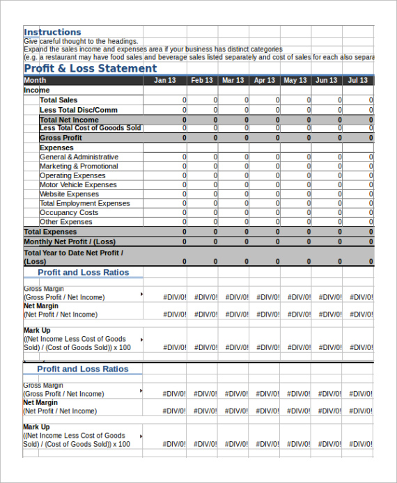 Editable Small Business Profit And Loss Statement Template Pdf Sample