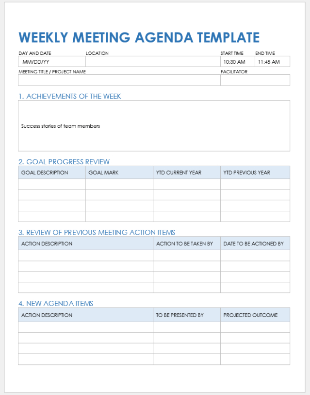 Free Blank Church Staff Meeting Template  Sample