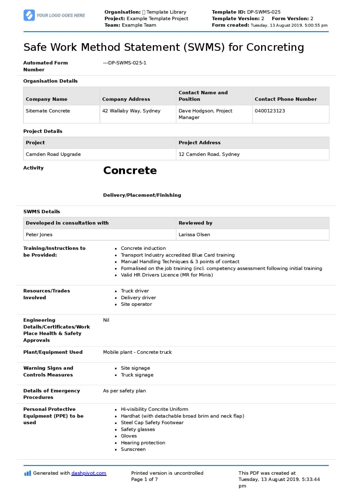 Free  Construction Method Statement Template  Sample