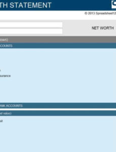 Free Custom Business Net Worth Statement Template Excel