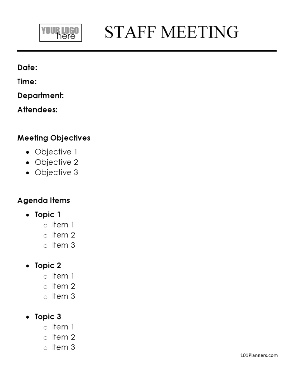 Free Custom Mandatory Staff Meeting Template Pdf Sample