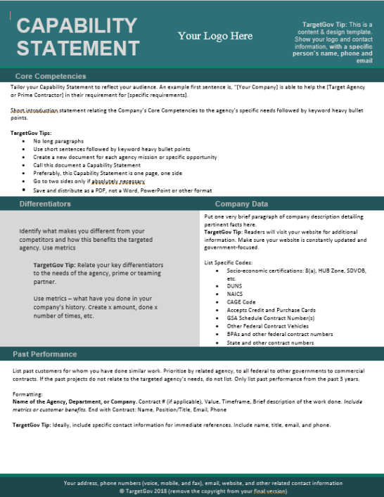 Free Editable Government Capability Statement Template