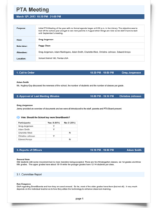 Free Editable Pta Board Meeting Minutes Template  Sample