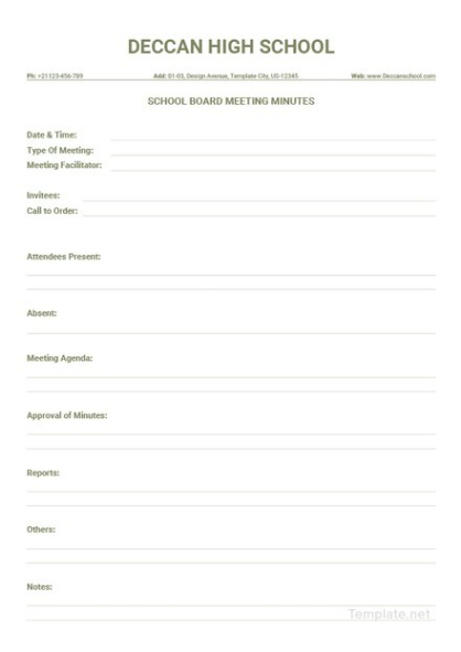 Free Editable School Board Meeting Minutes Template Word Sample