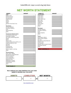 Free Printable Business Net Worth Statement Template Word