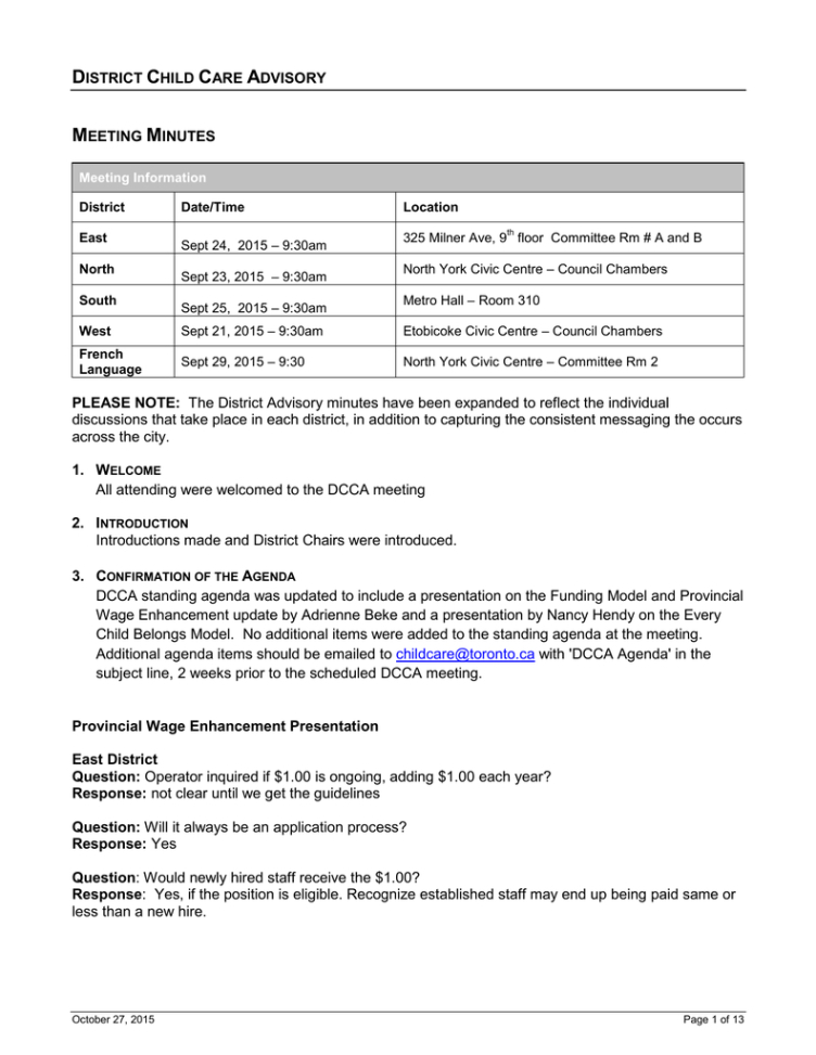 Free Printable Childcare Staff Meeting Minutes Template