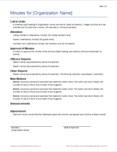 Free Printable Official Board Meeting Minutes Template Doc