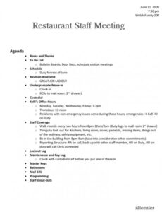 Mandatory Staff Meeting Template Excel Sample