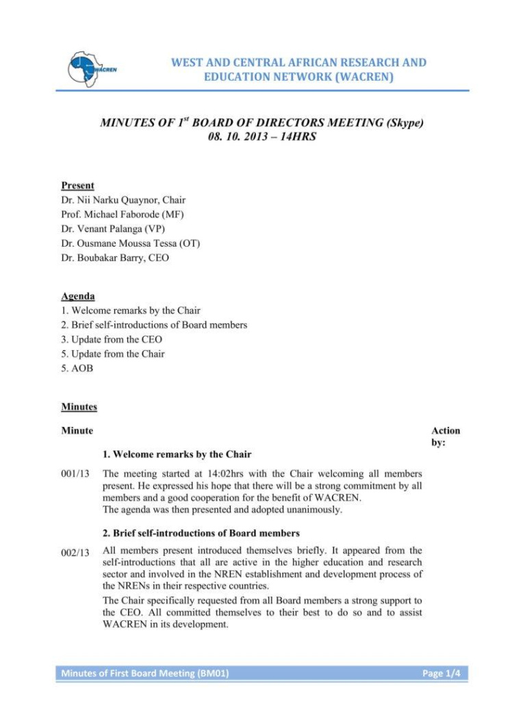 Nonprofit Board Of Directors Meeting Minutes Template Excel