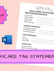 Printable Daycare Year End Tax Statement Template Word