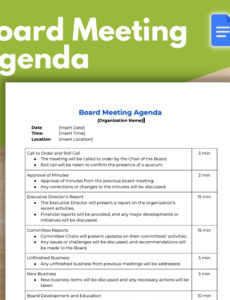 Printable First Board Of Directors Meeting Minutes Template  Sample