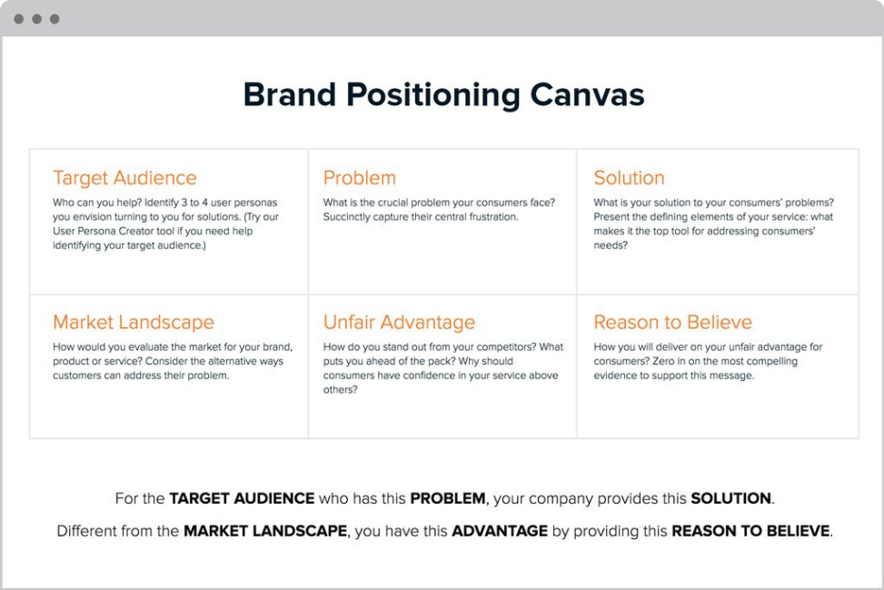 Printable Marketing Positioning Statement Template  Sample