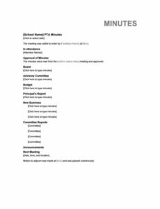 Pta Board Meeting Minutes Template Doc